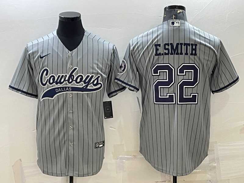 Men%27s Dallas Cowboys #22 Emmitt Smith Grey With Patch Cool Base Stitched Baseball Jersey